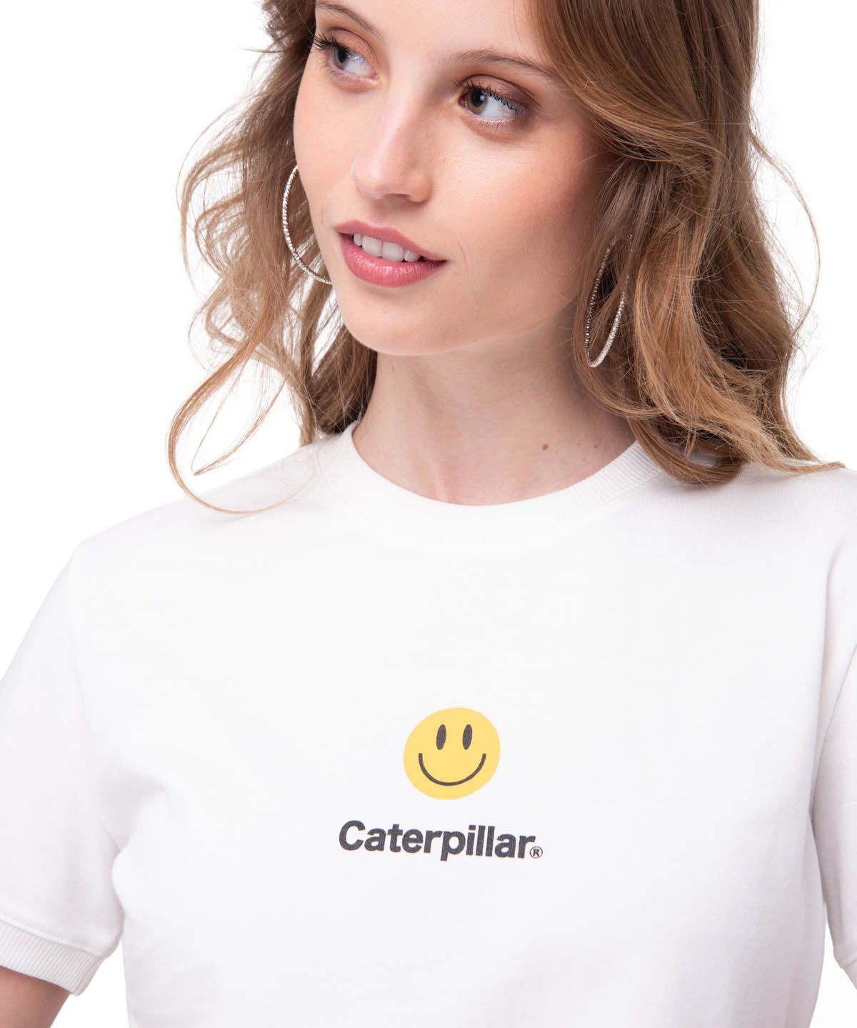 Polera Manga Corta Mujer Caterpillar Smiley Blanco