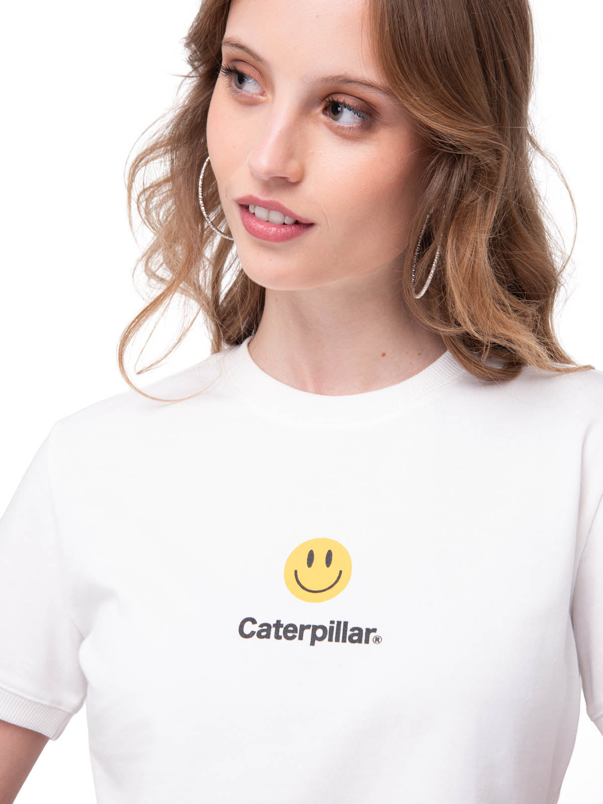 Polera Manga Corta Mujer Caterpillar Smiley Blanco