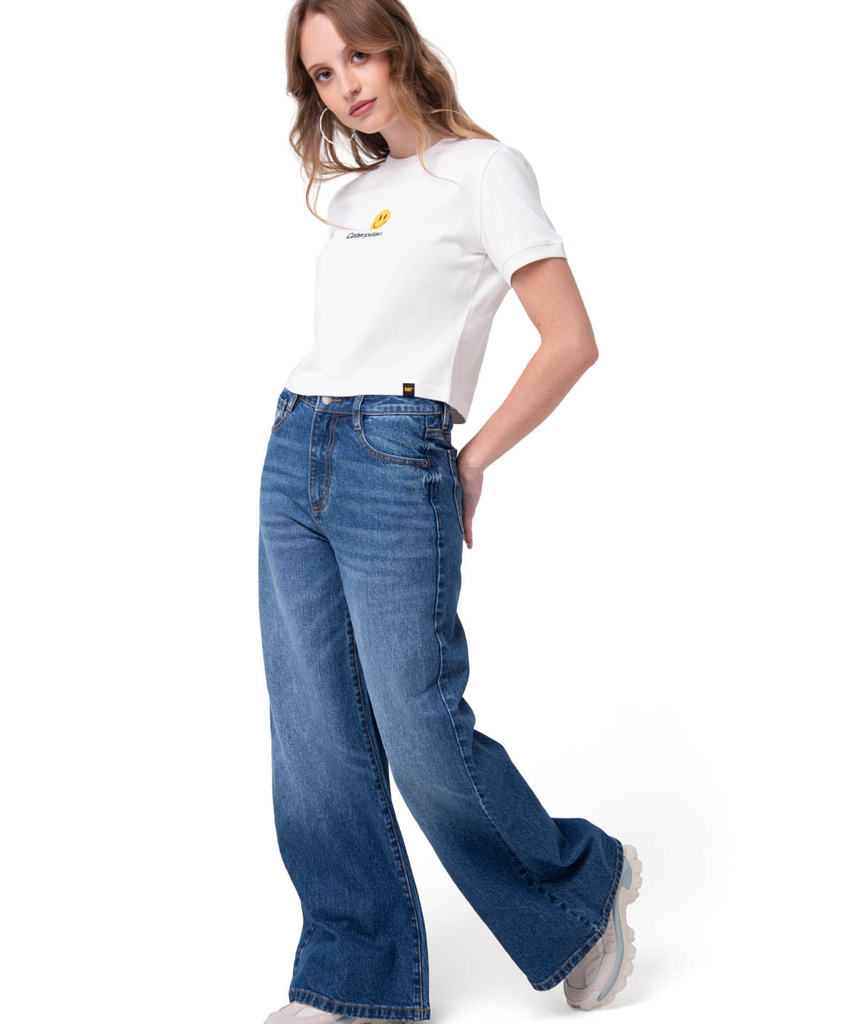Polera Manga Corta Mujer Caterpillar Smiley Blanco