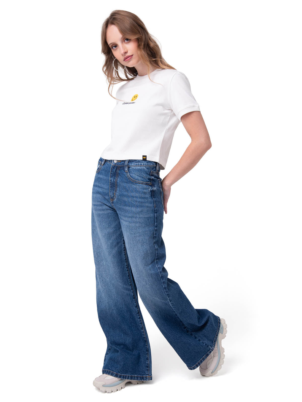 Polera Manga Corta Mujer Caterpillar Smiley Blanco