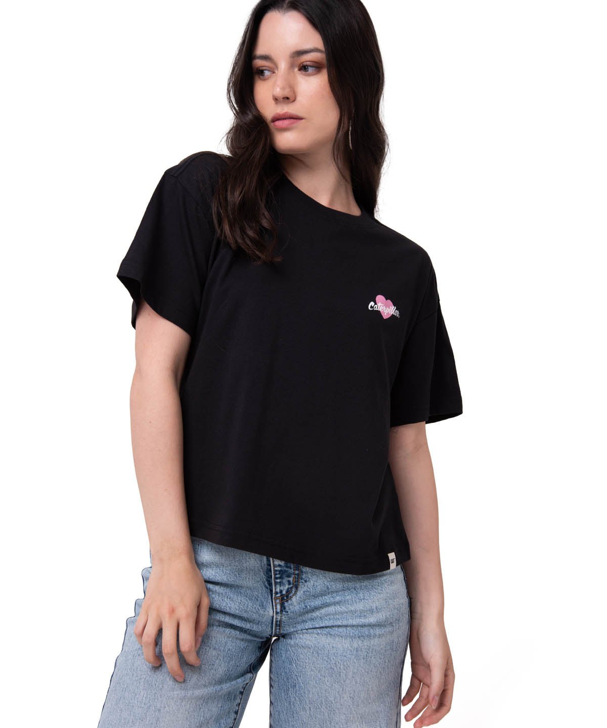 Polera Manga Corta Mujer Caterpillar Heart Negro