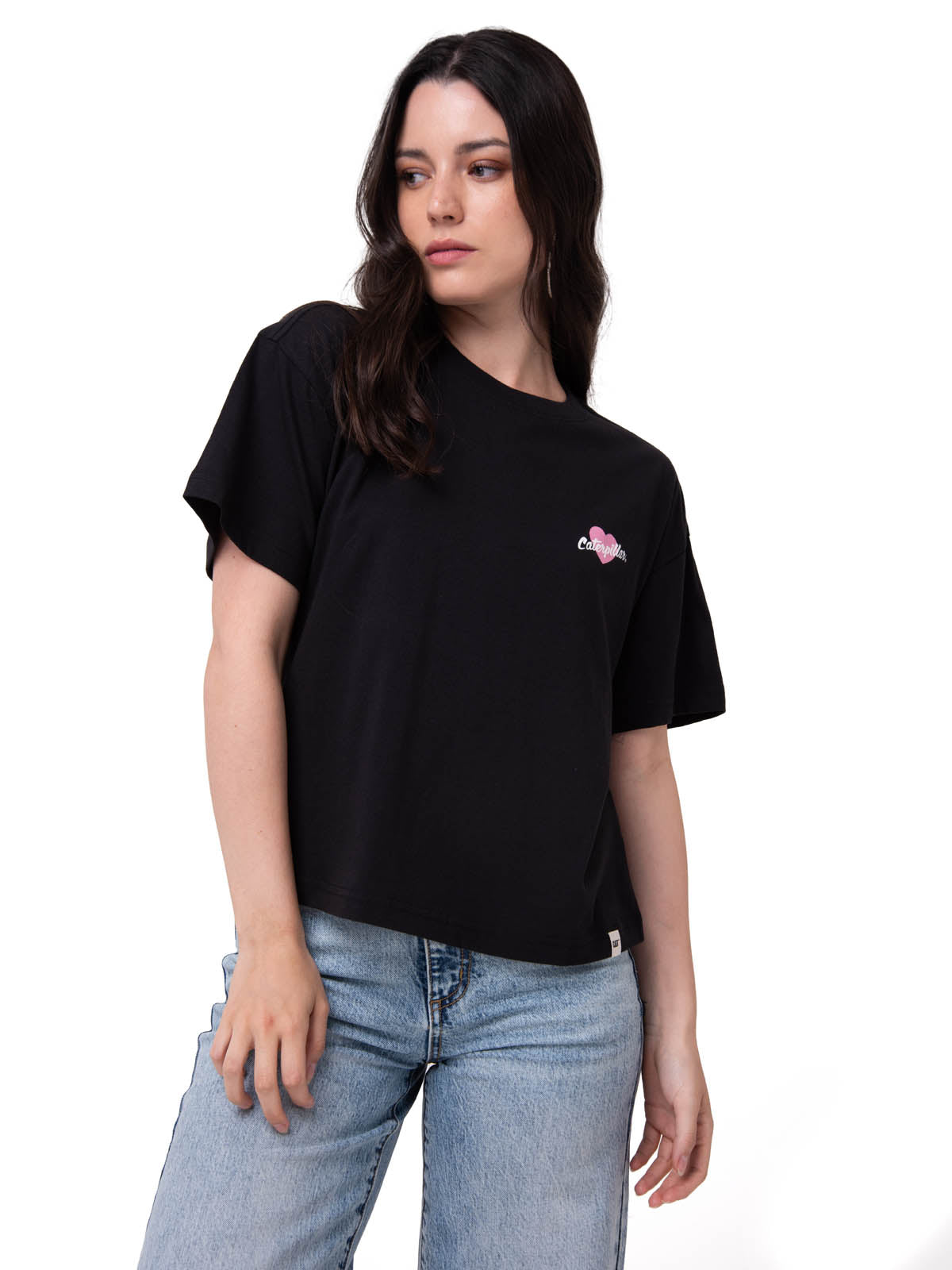 Polera Manga Corta Mujer Caterpillar Heart Negro