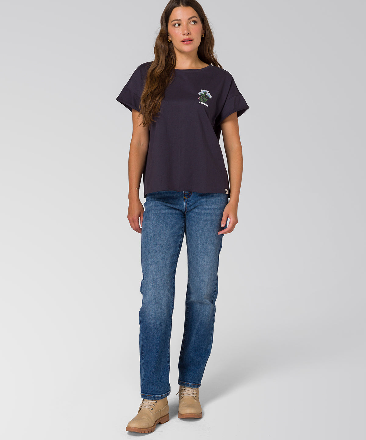 Polera Manga Corta Mujer Cross Stitch Azul Cat