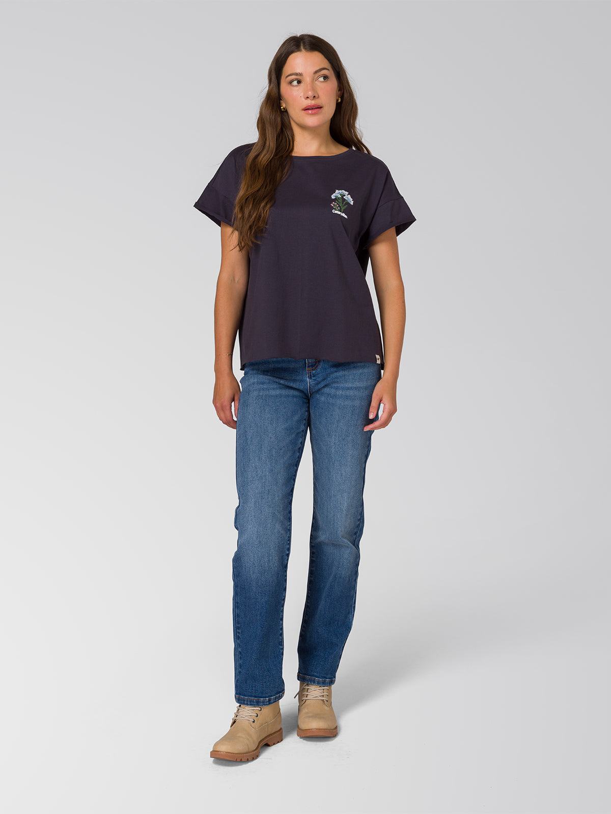 Polera Manga Corta Mujer Cross Stitch Azul Cat