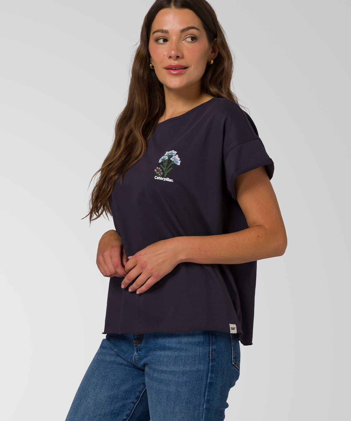 Polera Manga Corta Mujer Cross Stitch Azul Cat