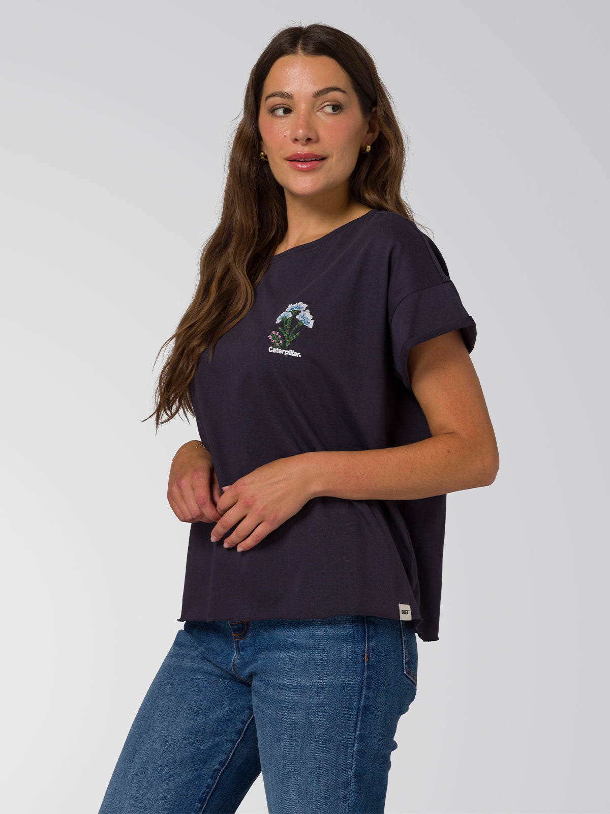 Polera Manga Corta Mujer Cross Stitch Azul Cat