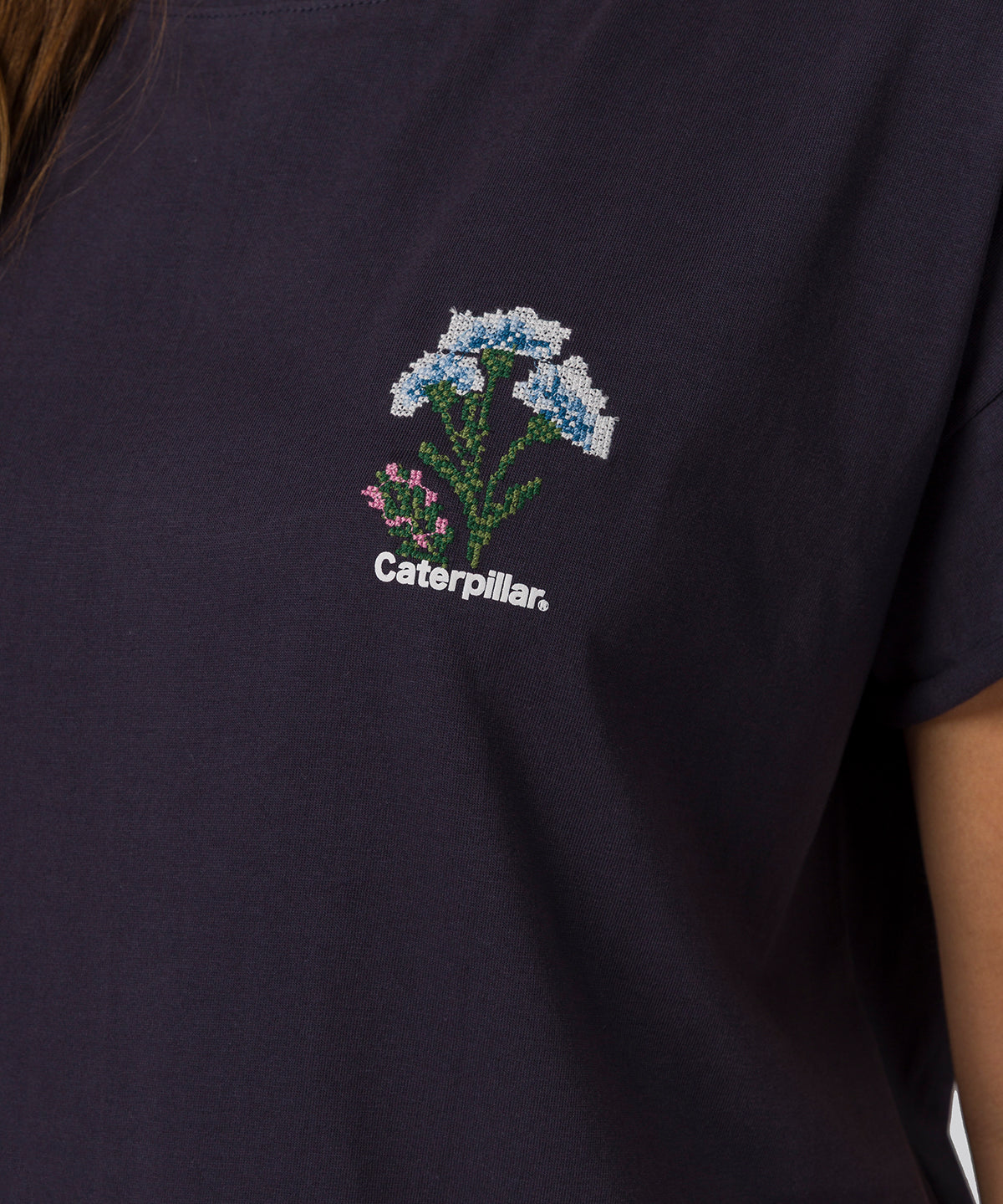 Polera Manga Corta Mujer Cross Stitch Azul Cat