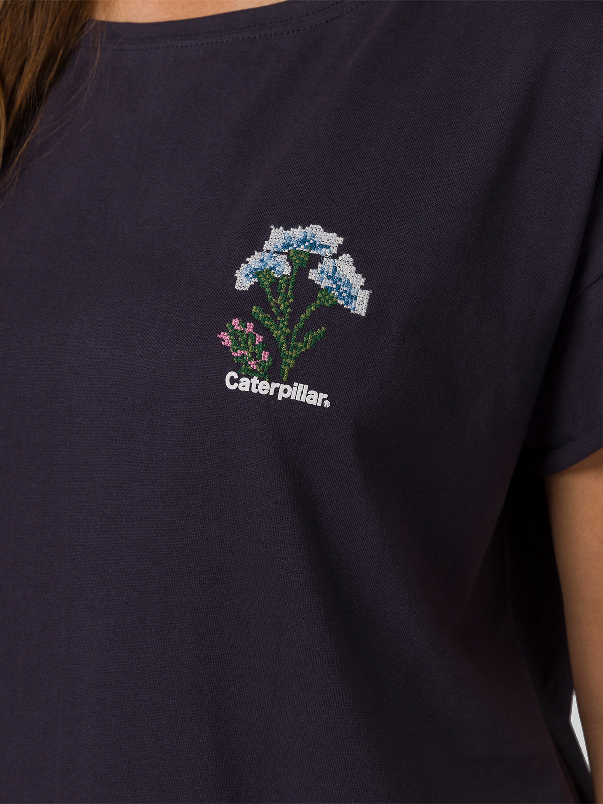 Polera Manga Corta Mujer Cross Stitch Azul Cat