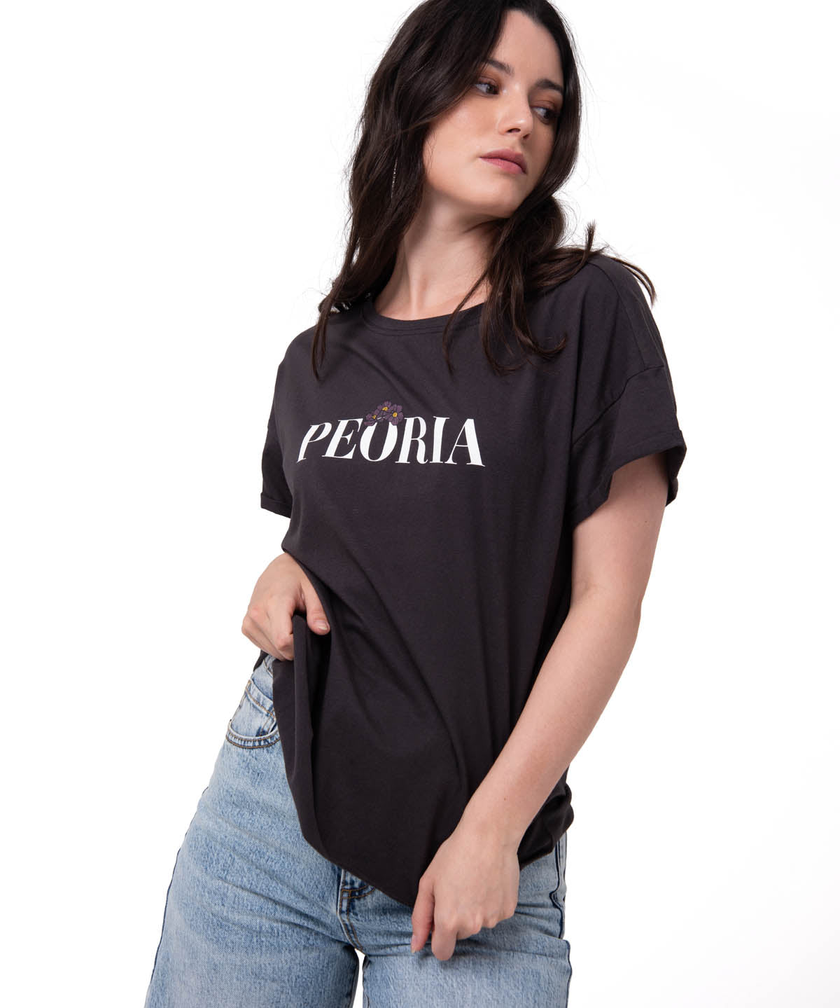 Polera Manga Corta Mujer Peoria Relaxed Negro Cat