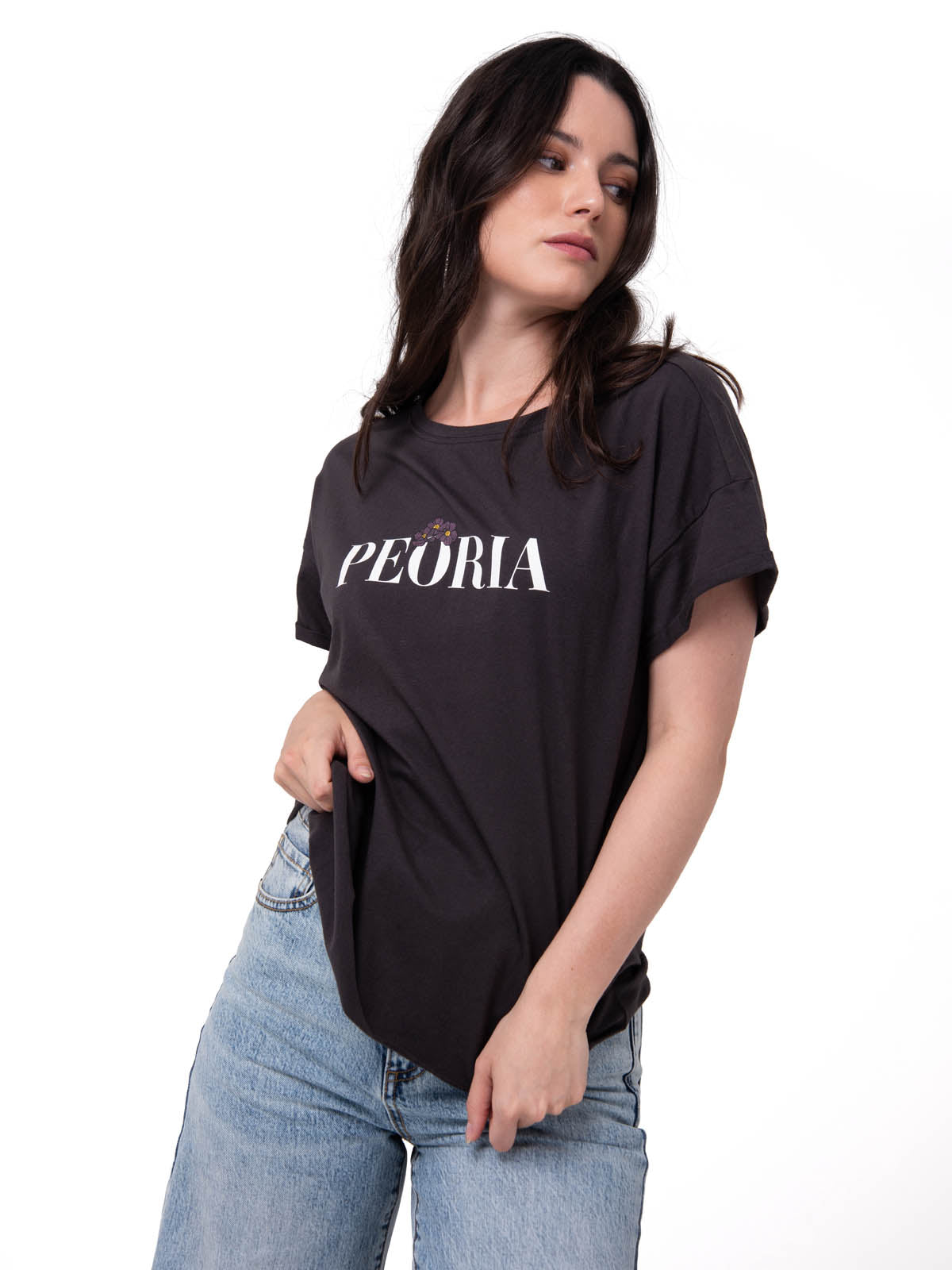 Polera Manga Corta Mujer Peoria Relaxed Negro Cat