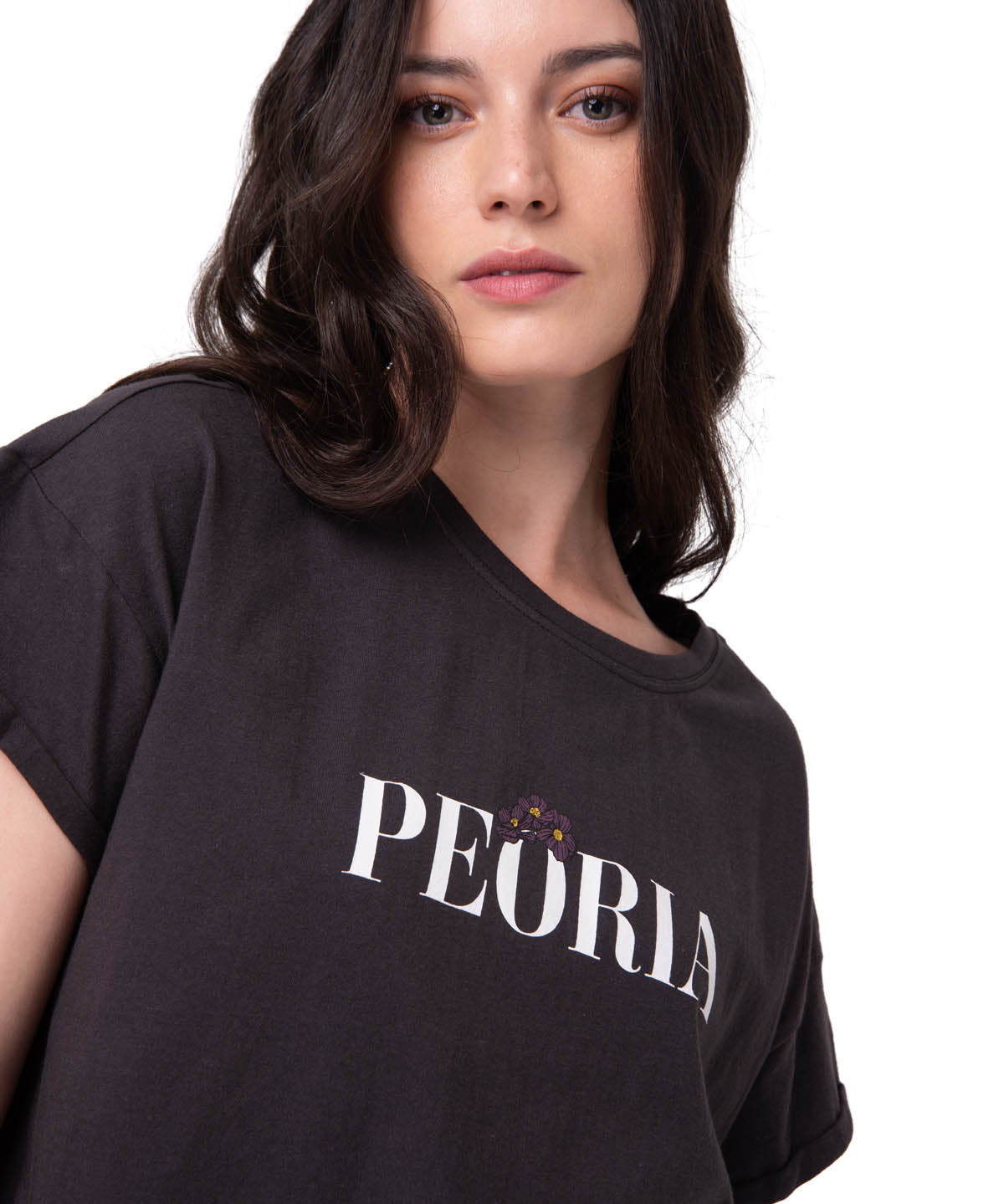 Polera Manga Corta Mujer Peoria Relaxed Negro Cat