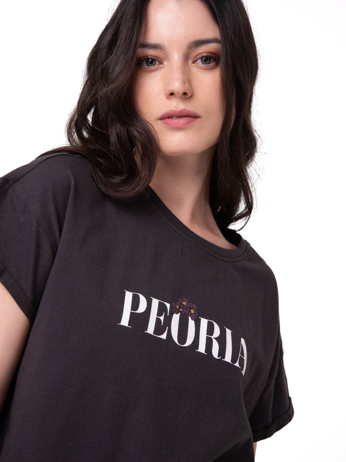 Polera Manga Corta Mujer Peoria Relaxed Negro Cat