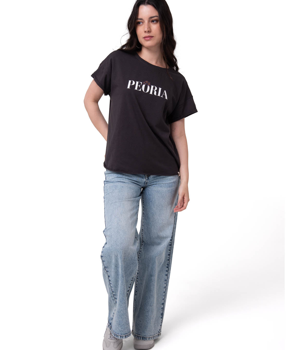 Polera Manga Corta Mujer Peoria Relaxed Negro Cat