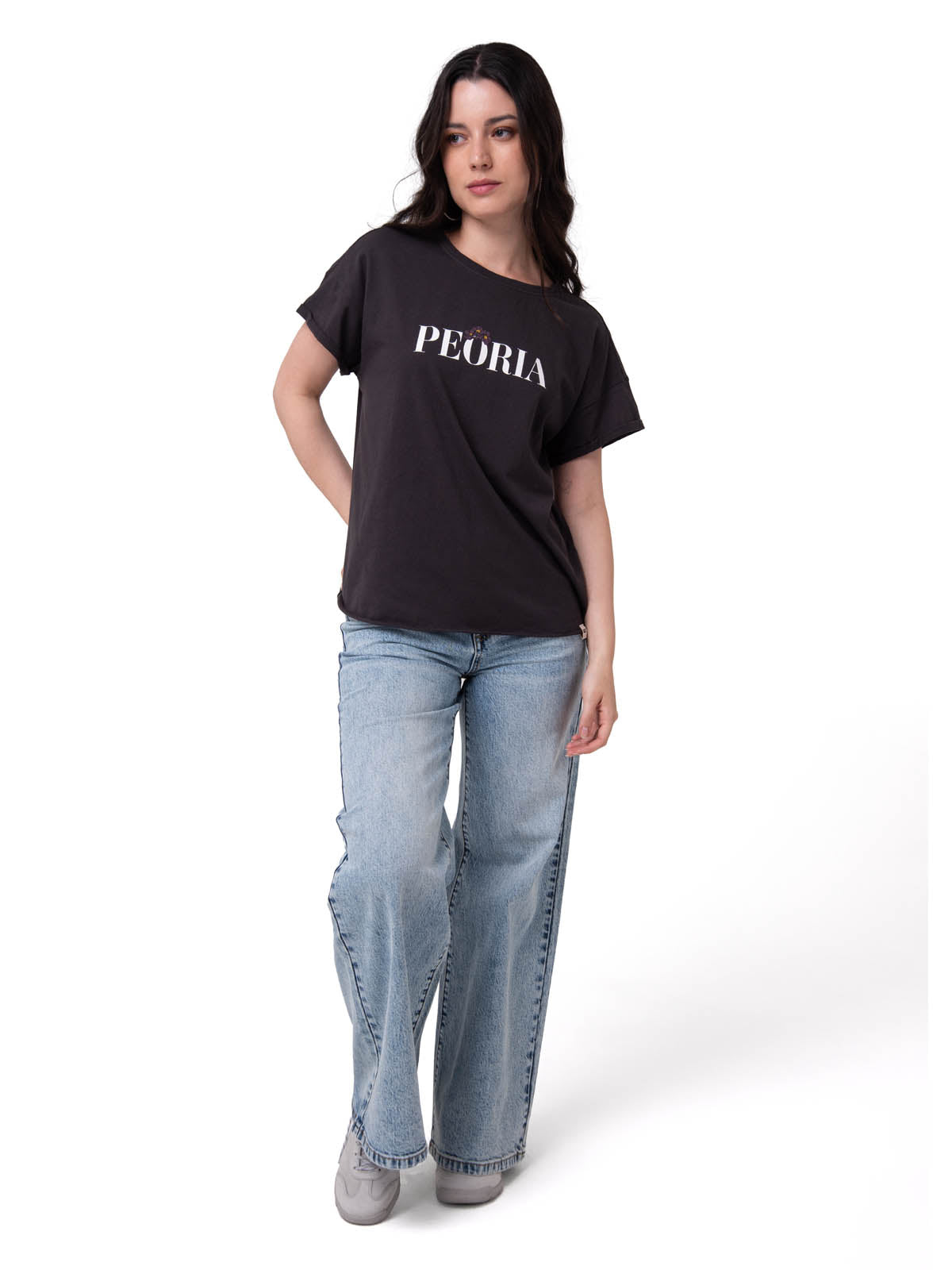 Polera Manga Corta Mujer Peoria Relaxed Negro Cat