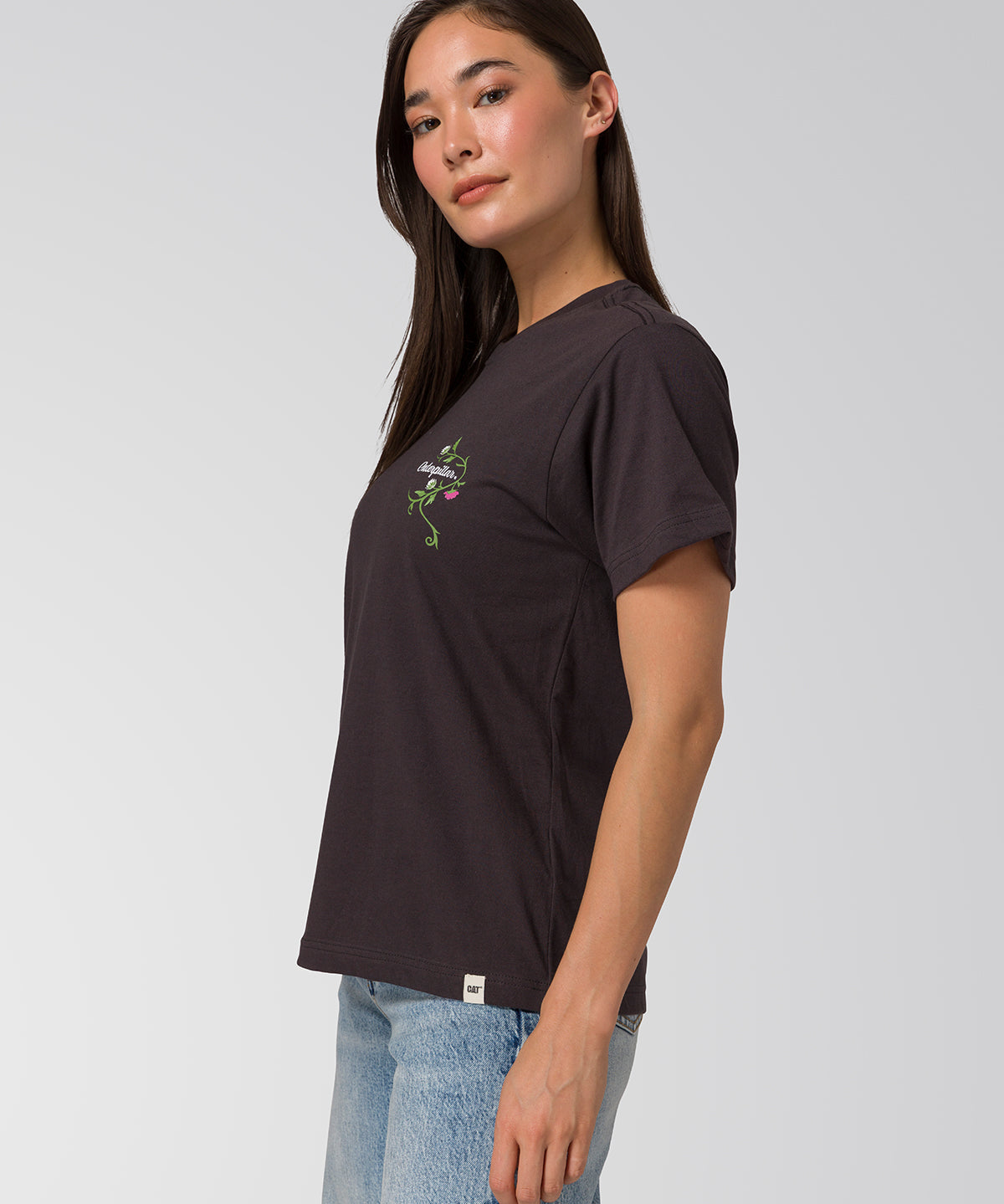 Polera Manga Corta Mujer Prisma Flora Negro Cat