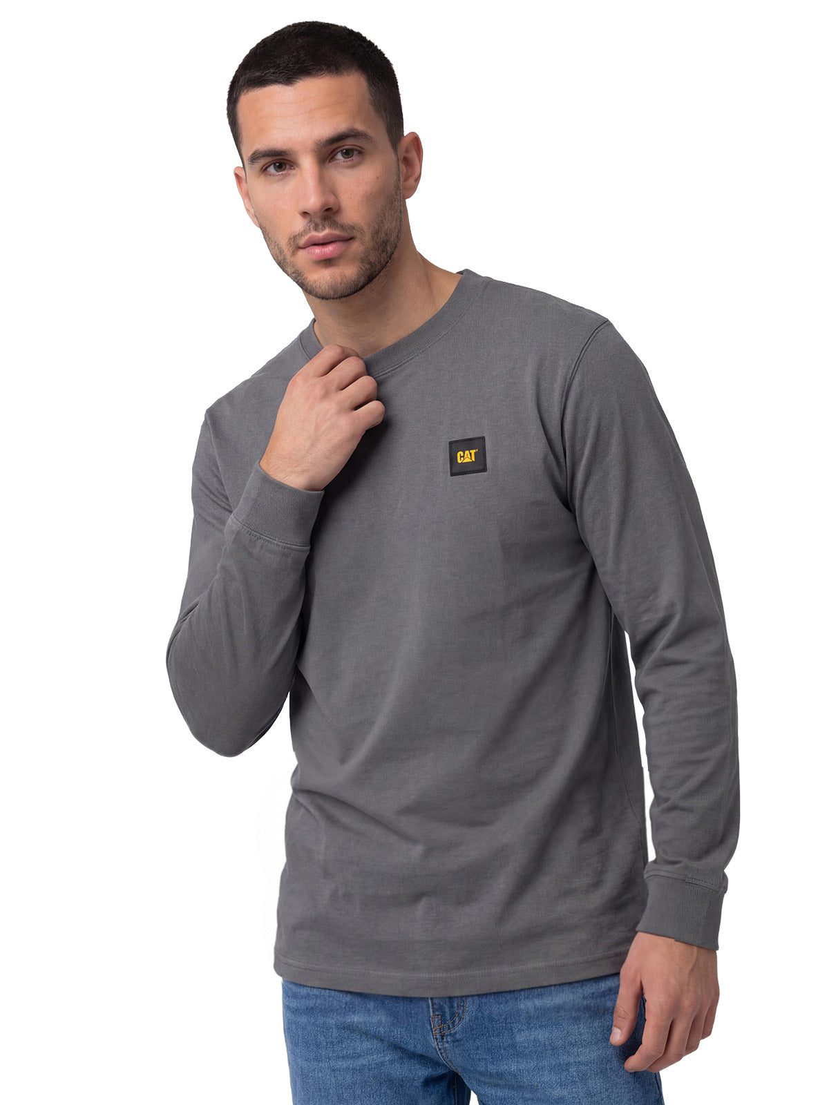 Polera Manga Larga Hombre Cat Patch Gris Cat