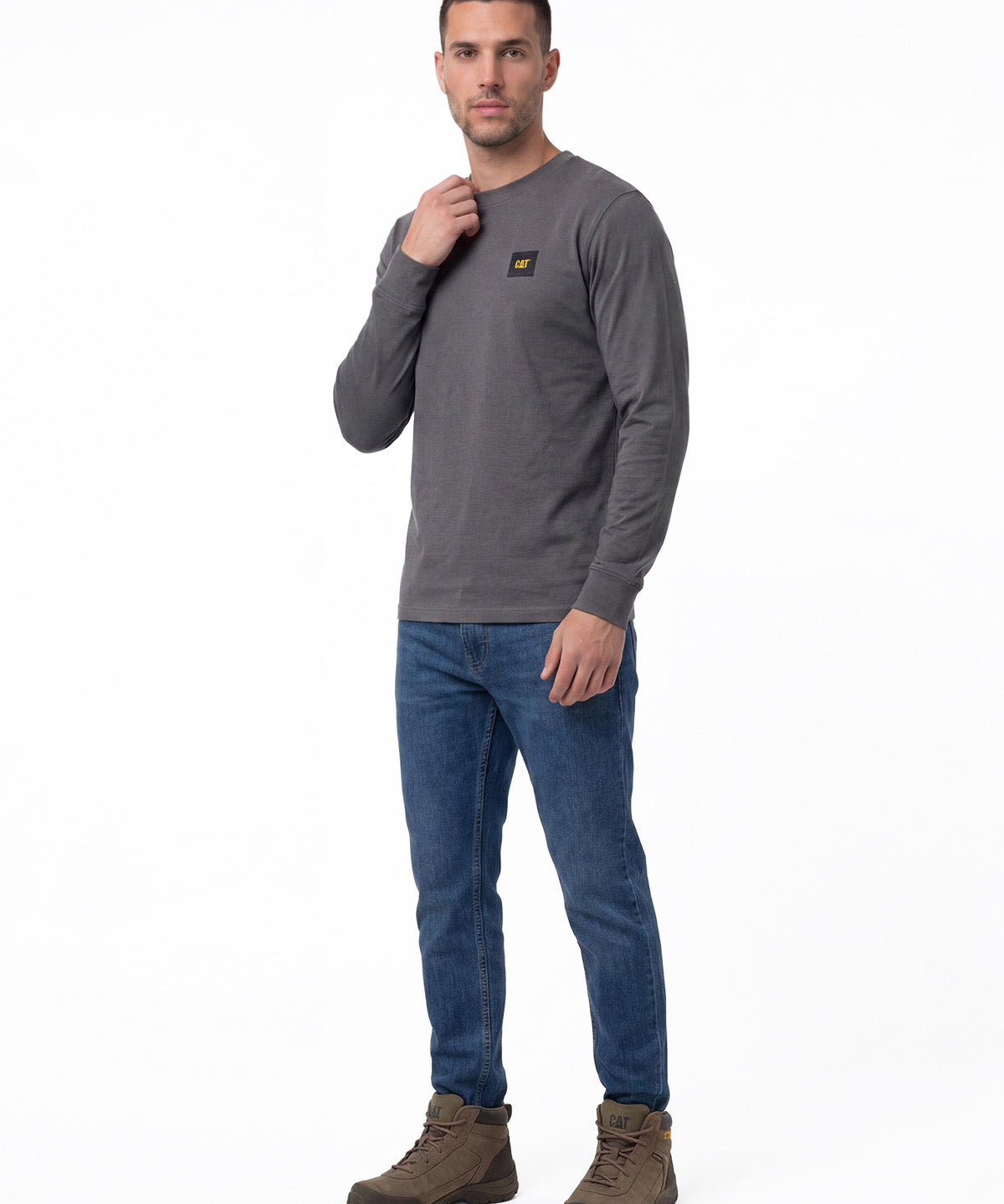 Polera Manga Larga Hombre Cat Patch Gris Cat
