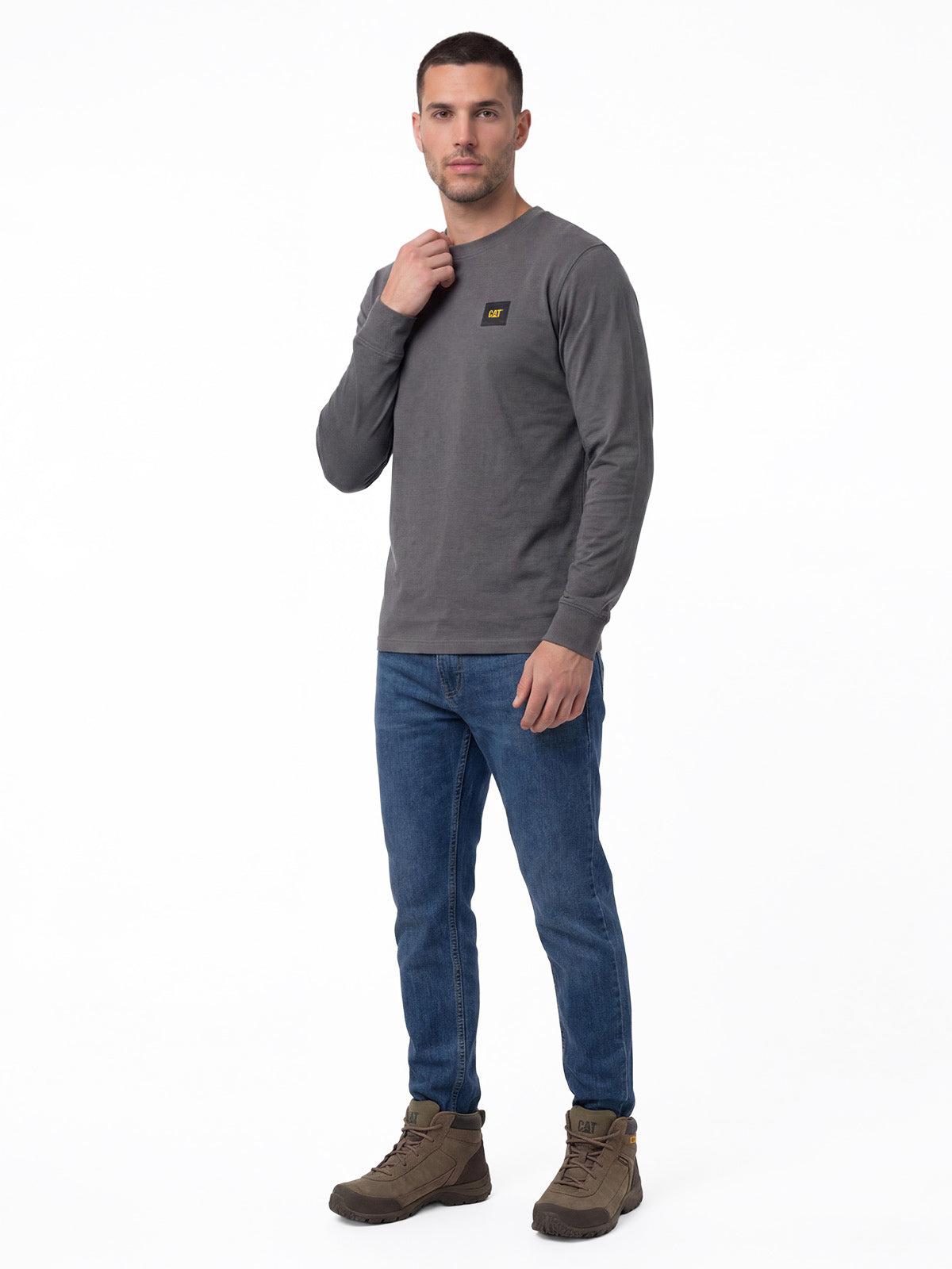Polera Manga Larga Hombre Cat Patch Gris Cat