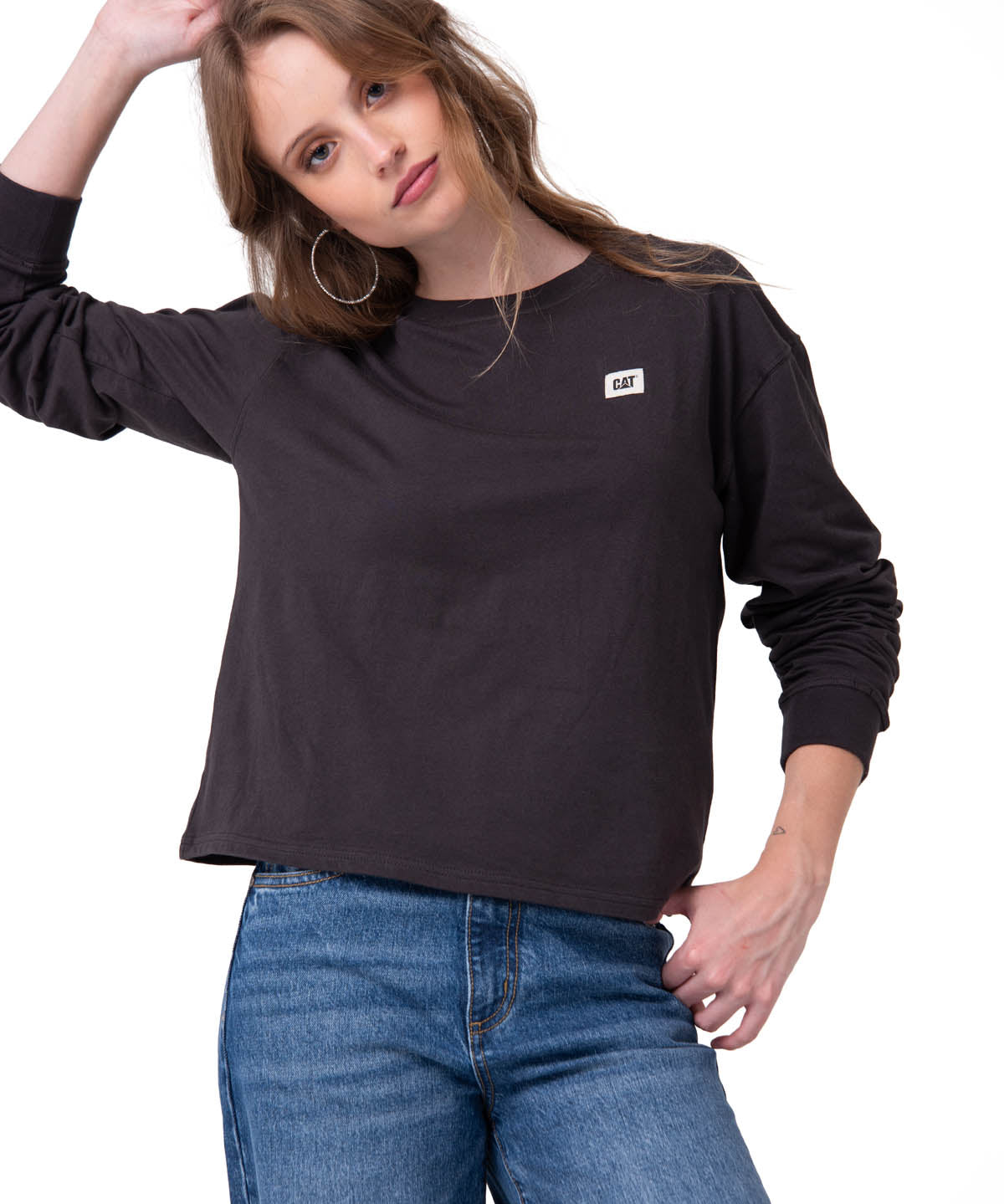Polera Manga Larga Mujer Diseño Relaxed Negro Cat