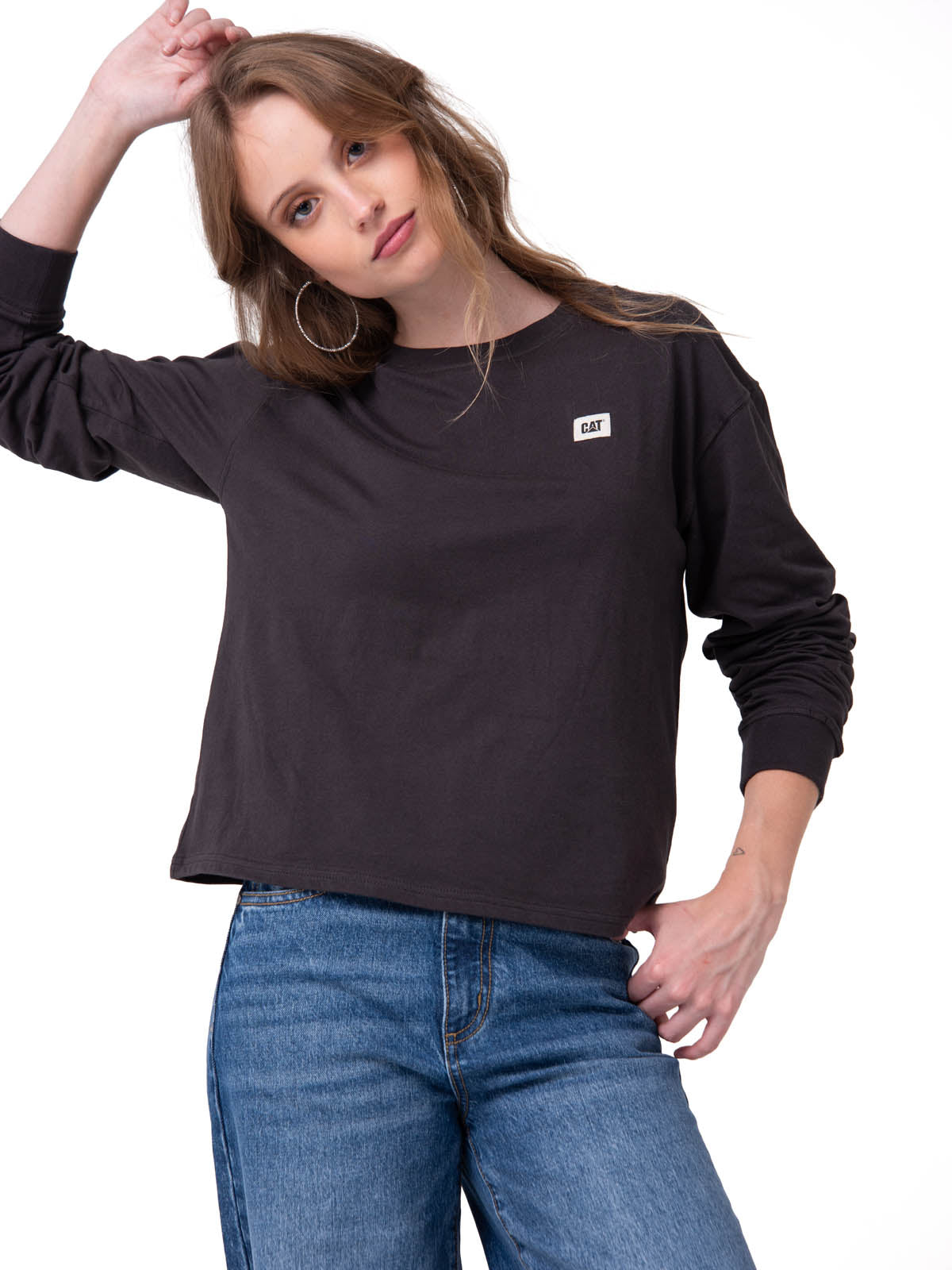 Polera Manga Larga Mujer Diseño Relaxed Negro Cat