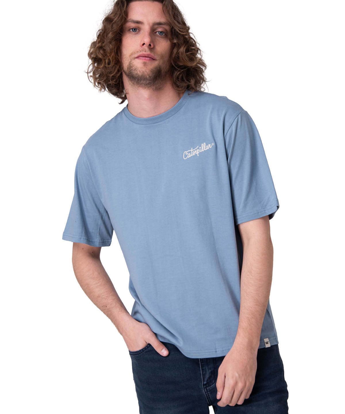 Polera Manga Corta Hombre Caterpillar Script G Azul
