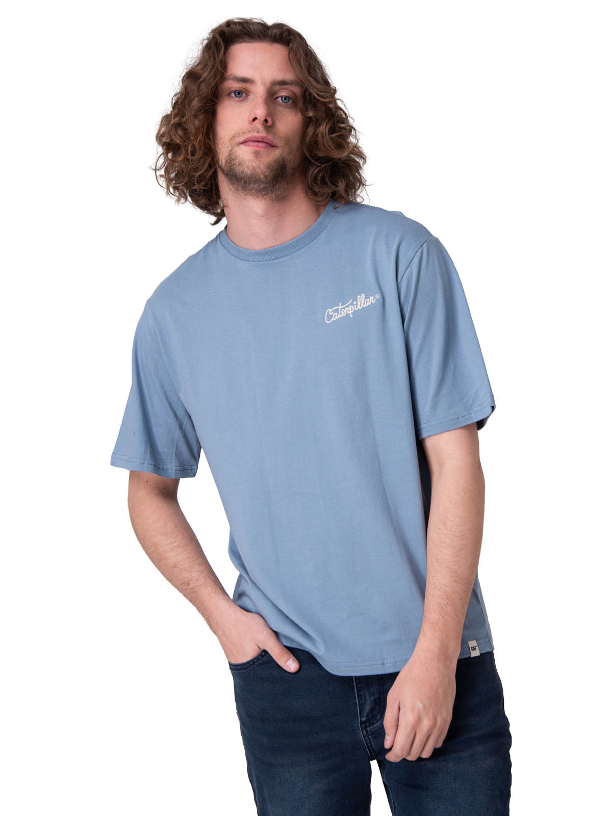 Polera Manga Corta Hombre Caterpillar Script G Azul