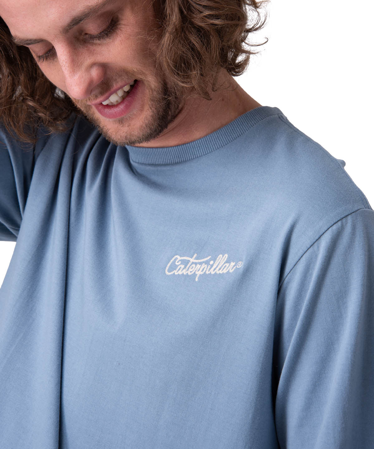 Polera Manga Corta Hombre Caterpillar Script G Azul