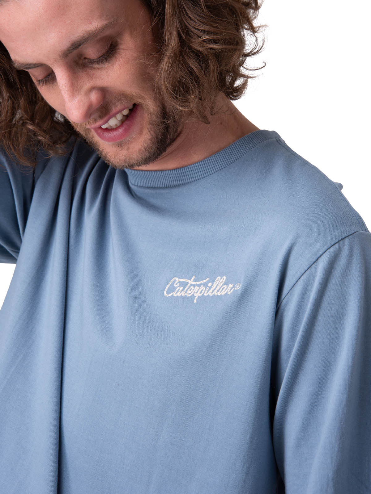Polera Manga Corta Hombre Caterpillar Script G Azul