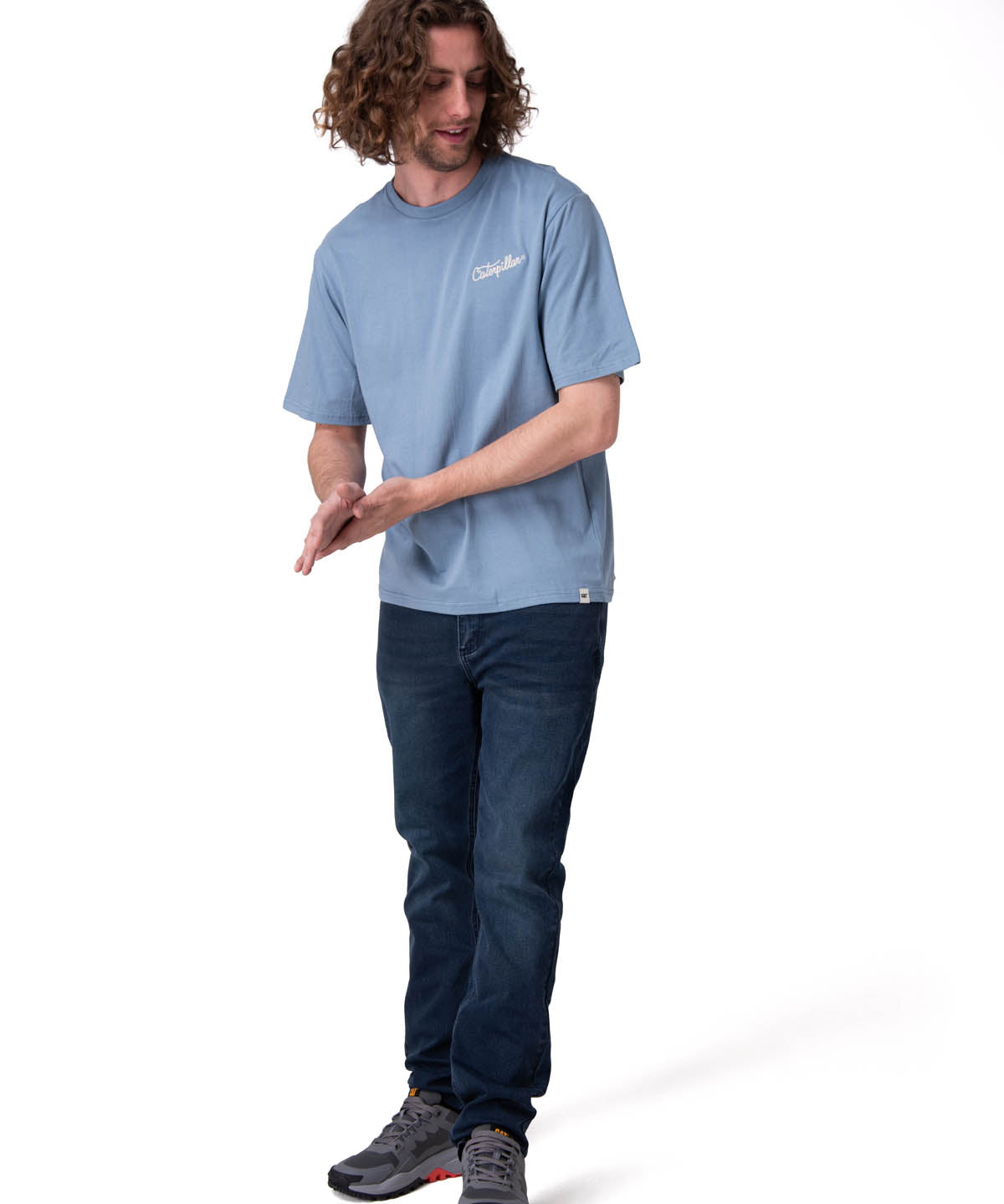 Polera Manga Corta Hombre Caterpillar Script G Azul