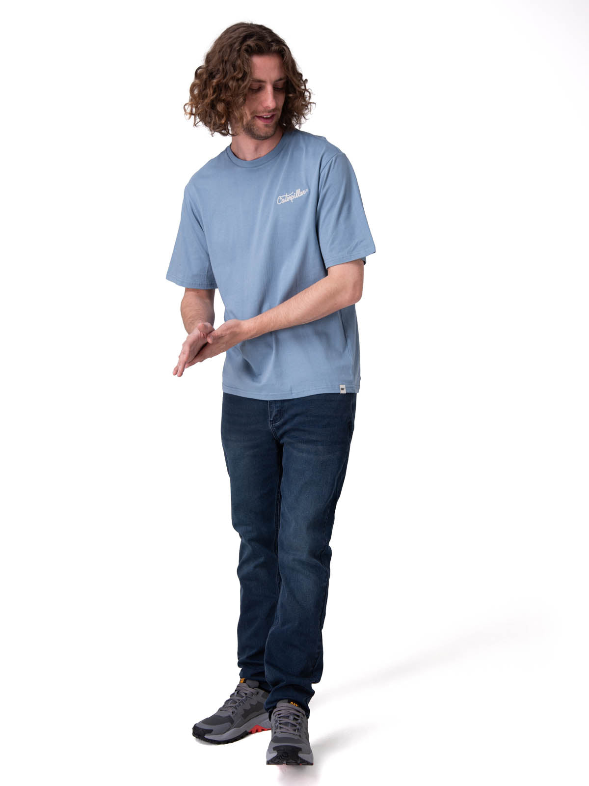 Polera Manga Corta Hombre Caterpillar Script G Azul
