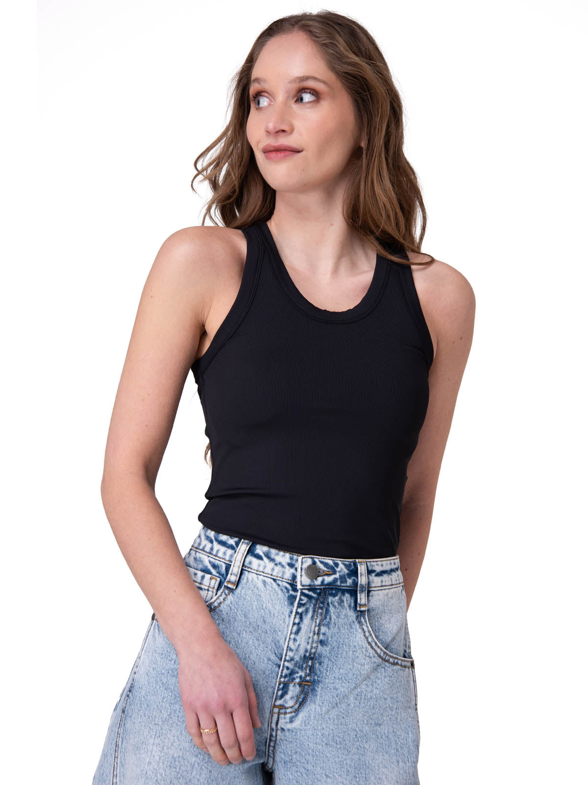 Polera Manga Corta Mujer Power Rib Fitted Negro