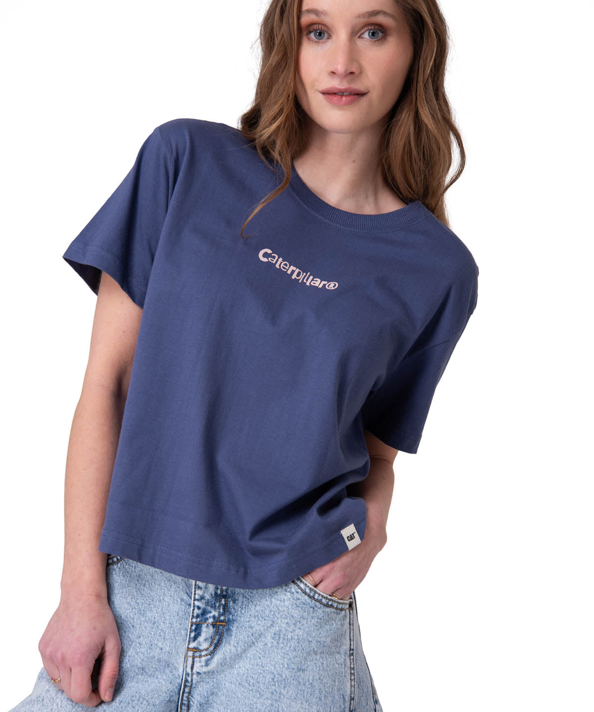 Polera Manga Corta Mujer Boxy Caterpillar Gra Azul