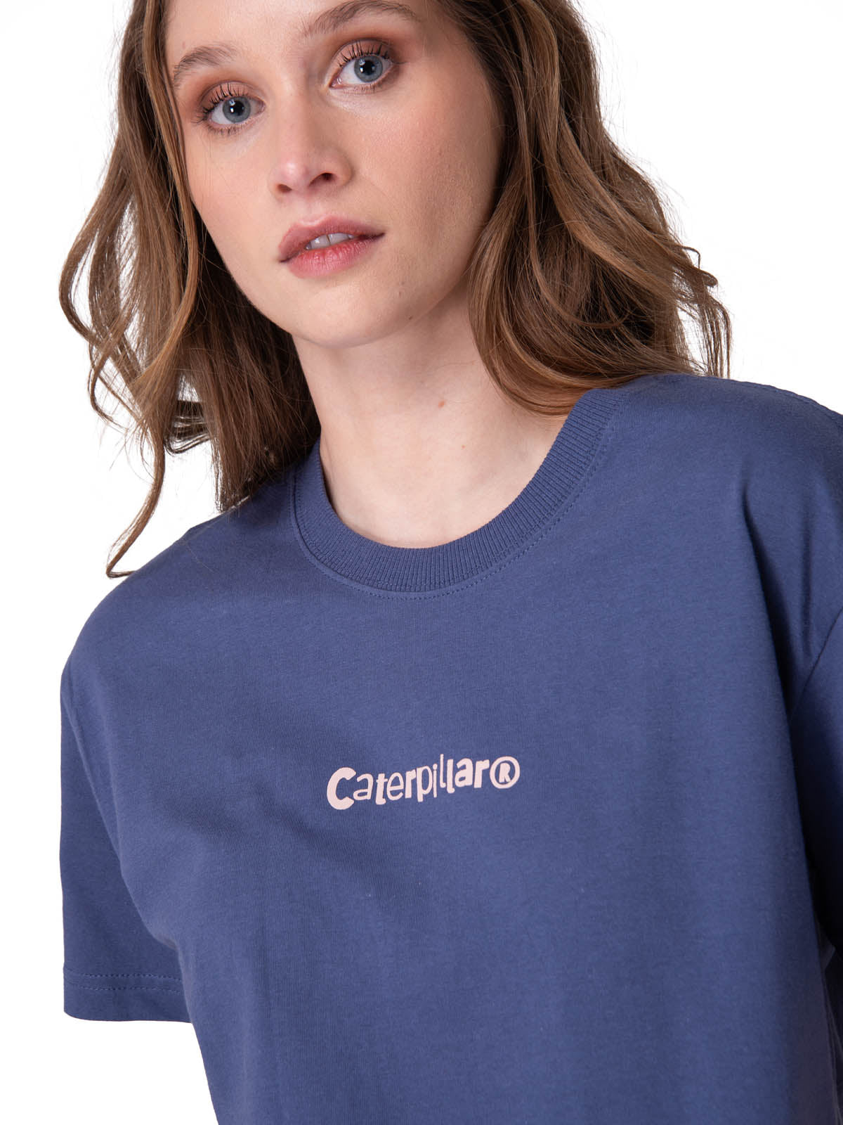 Polera Manga Corta Mujer Boxy Caterpillar Gra Azul