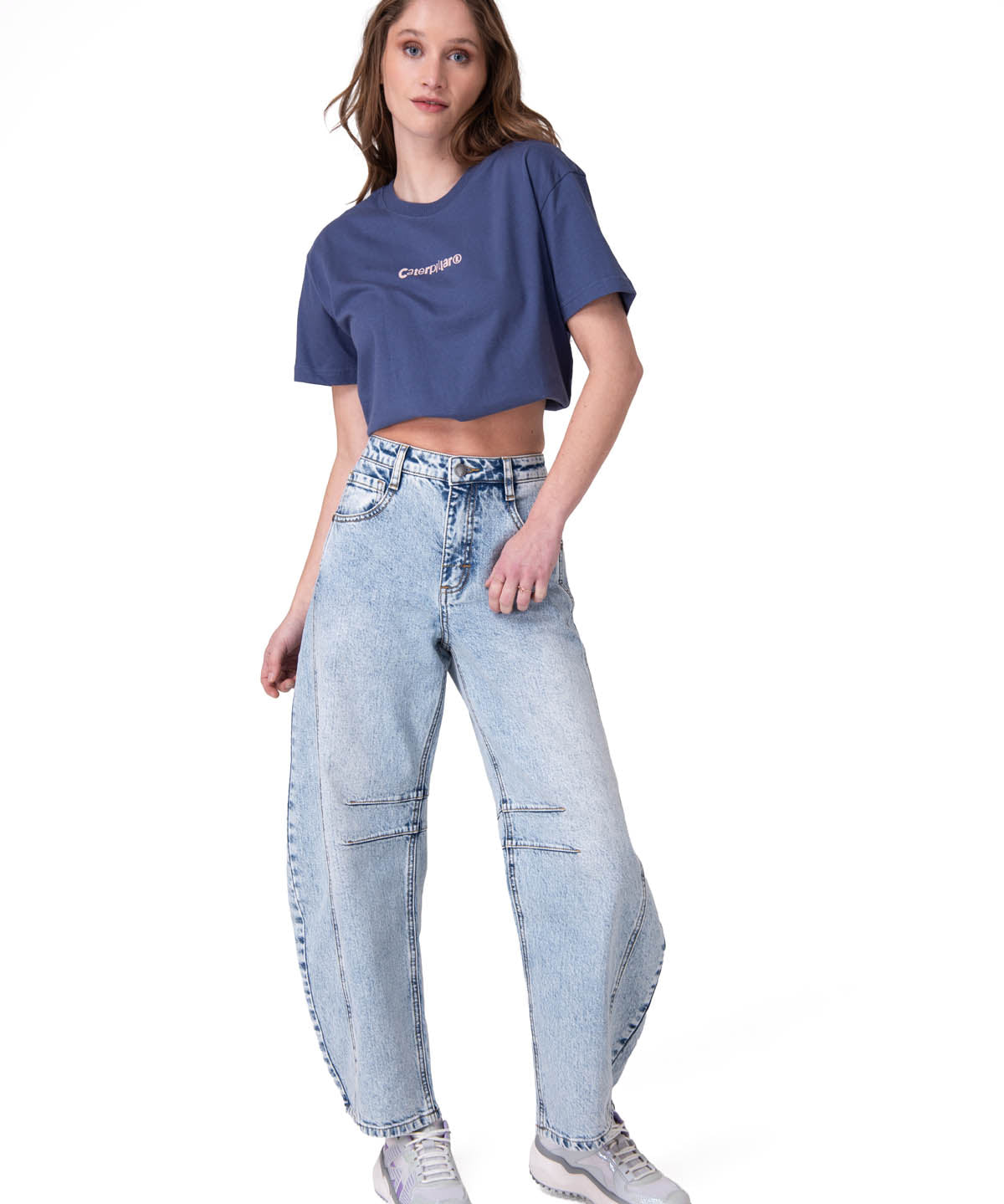 Polera Manga Corta Mujer Boxy Caterpillar Gra Azul