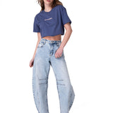 Polera Manga Corta Mujer Boxy Caterpillar Gra Azul