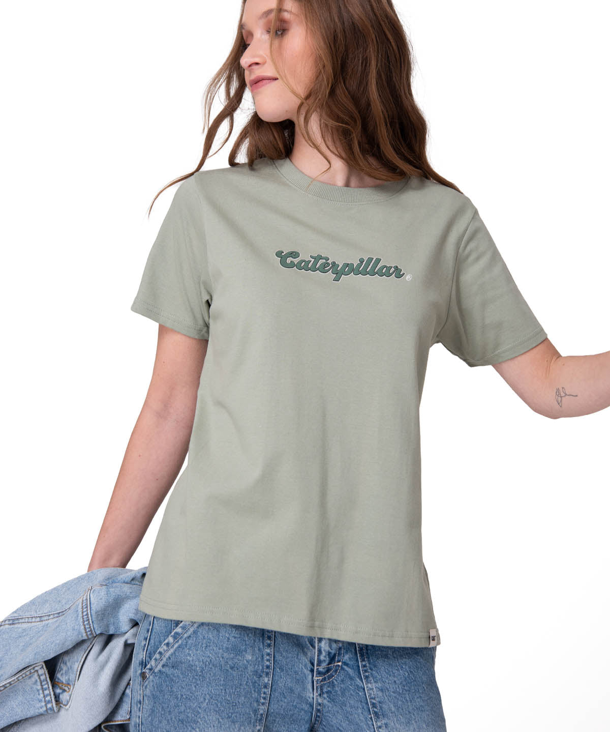 Polera Manga Corta Mujer Caterpillar Script G Verde