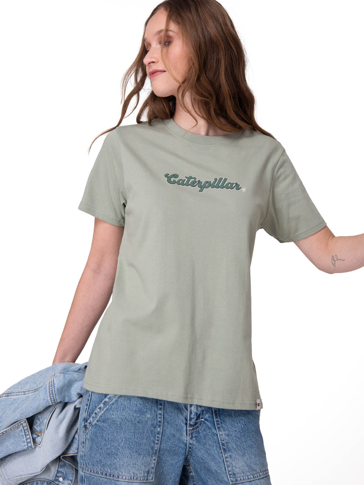 Polera Manga Corta Mujer Caterpillar Script G Verde