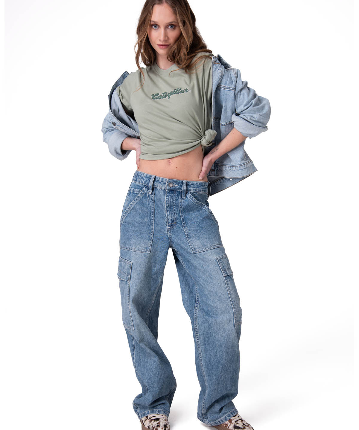 Polera Manga Corta Mujer Caterpillar Script G Verde