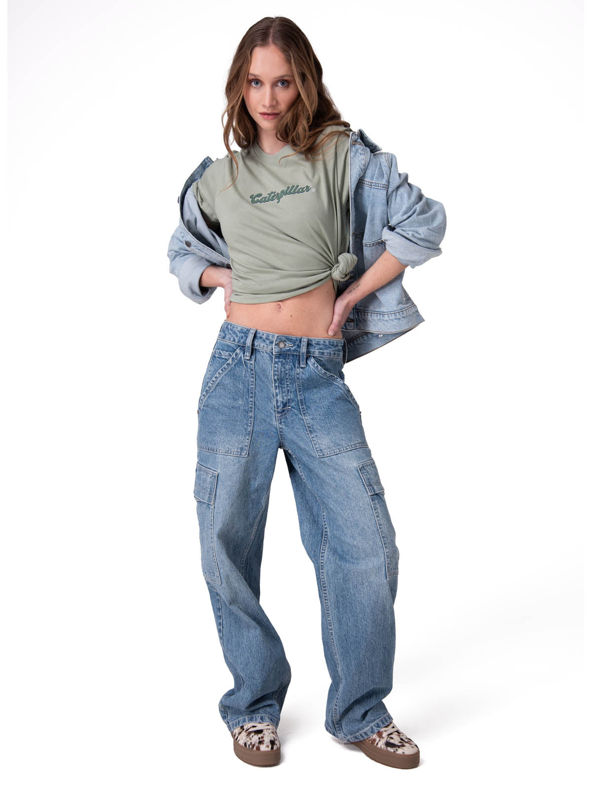 Polera Manga Corta Mujer Caterpillar Script G Verde