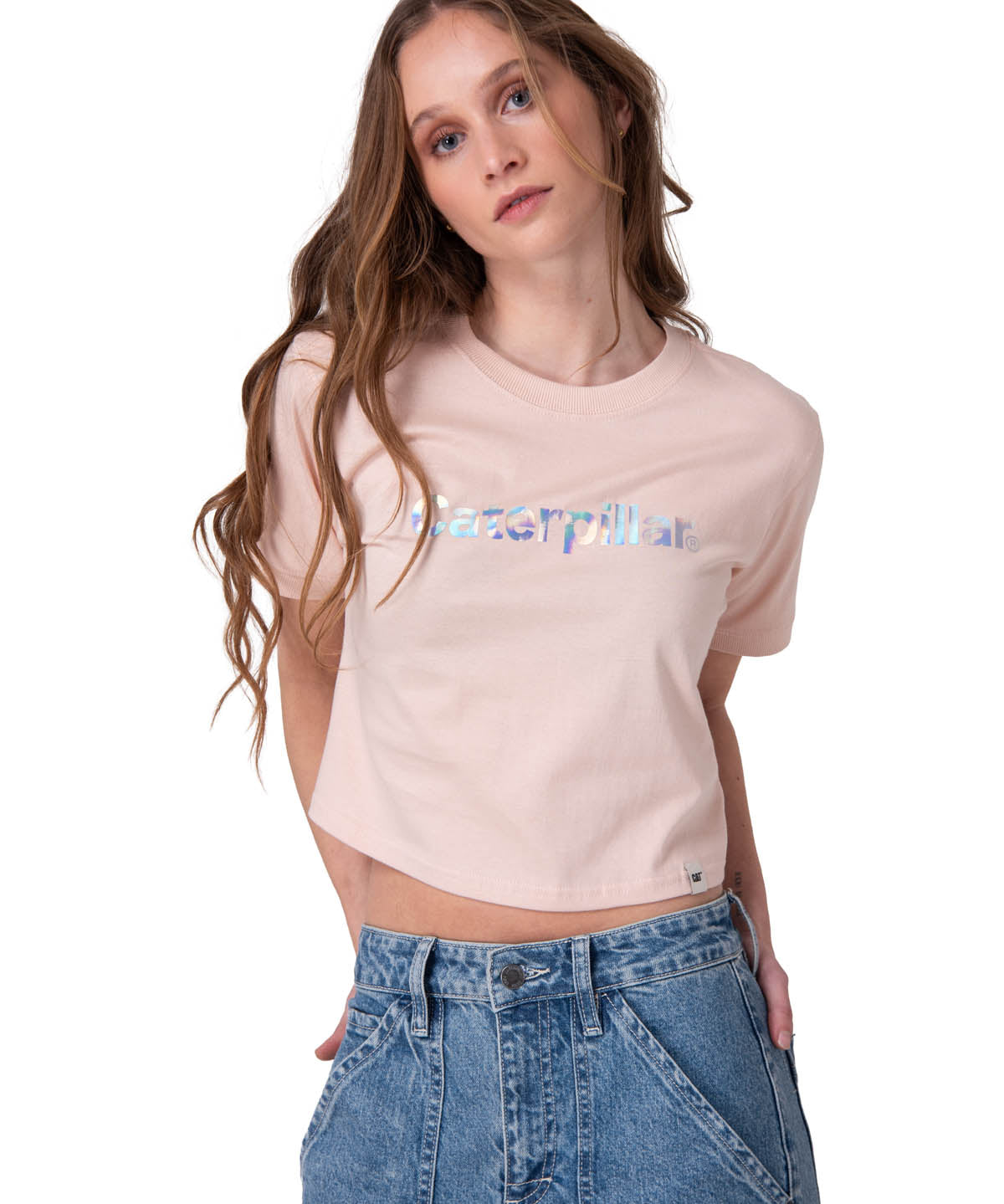 Polera Manga Corta Mujer Crop Metallic Graphi Rosado