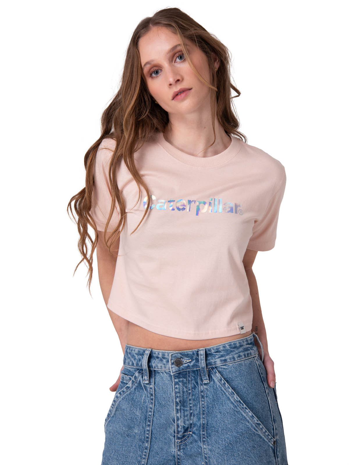 Polera Manga Corta Mujer Crop Metallic Graphi Rosado