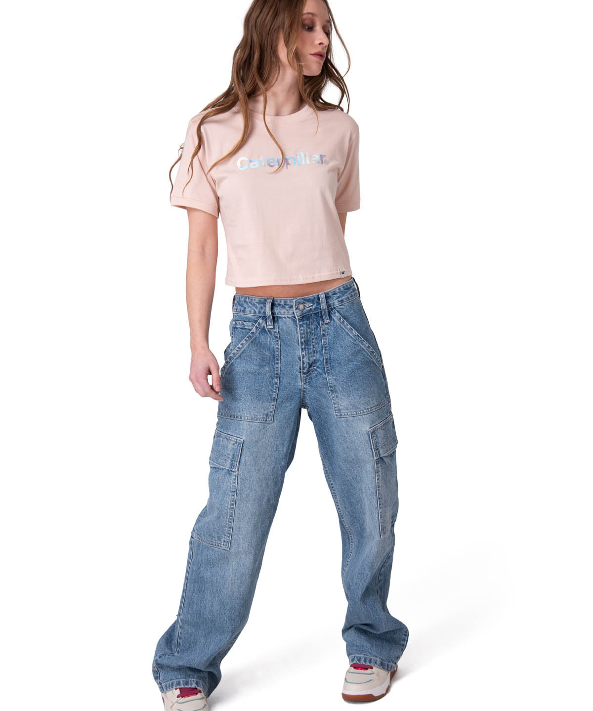 Polera Manga Corta Mujer Crop Metallic Graphi Rosado