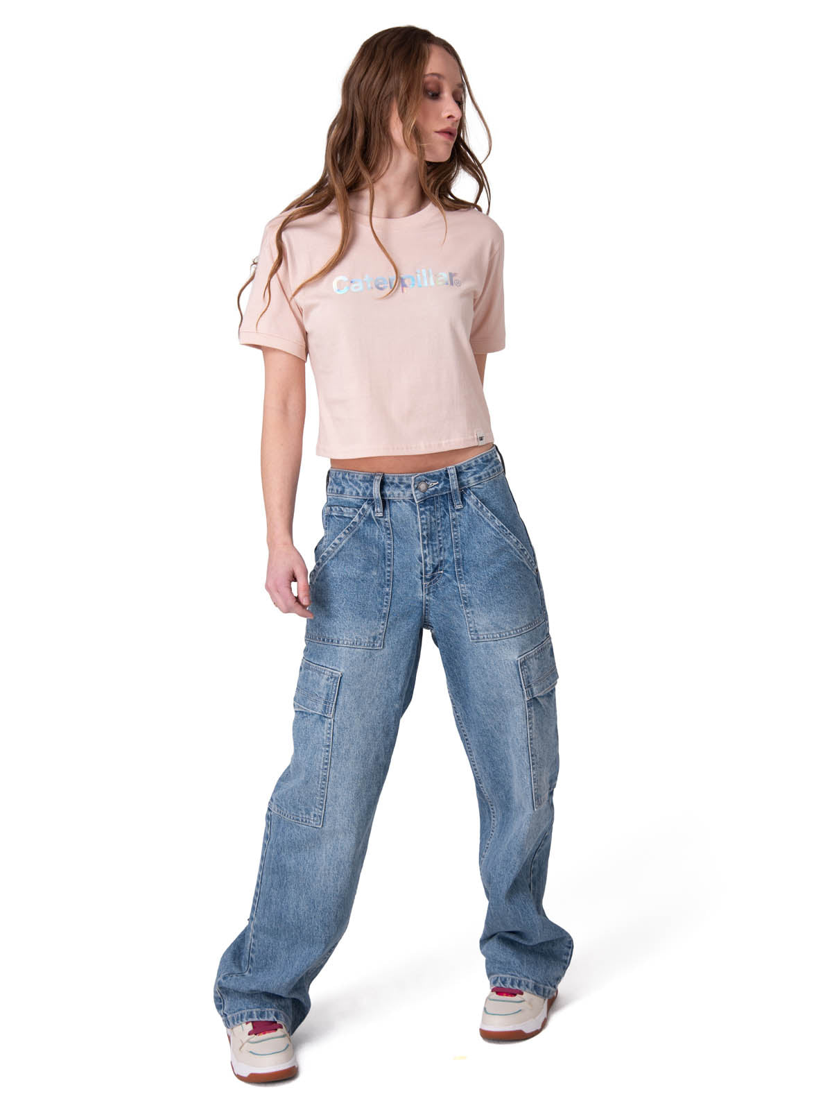 Polera Manga Corta Mujer Crop Metallic Graphi Rosado