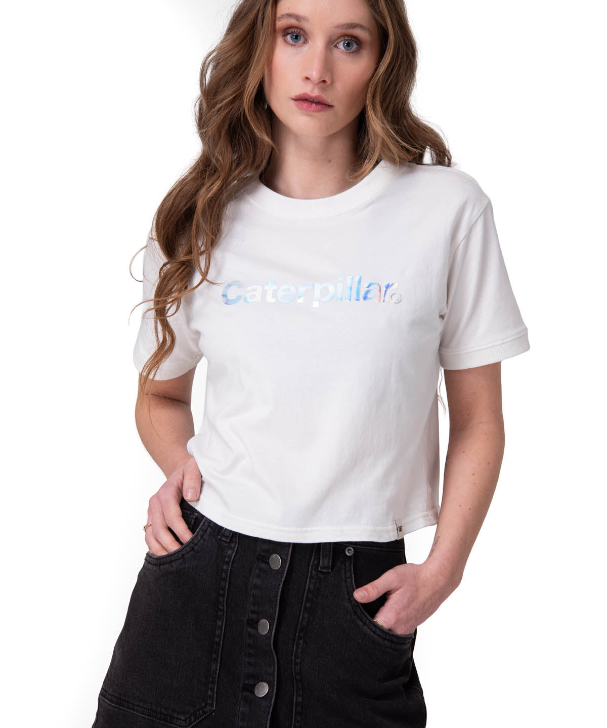 Polera Manga Corta Mujer Crop Metallic Graphi Blanco