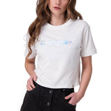 Polera Manga Corta Mujer Crop Metallic Graphi Blanco