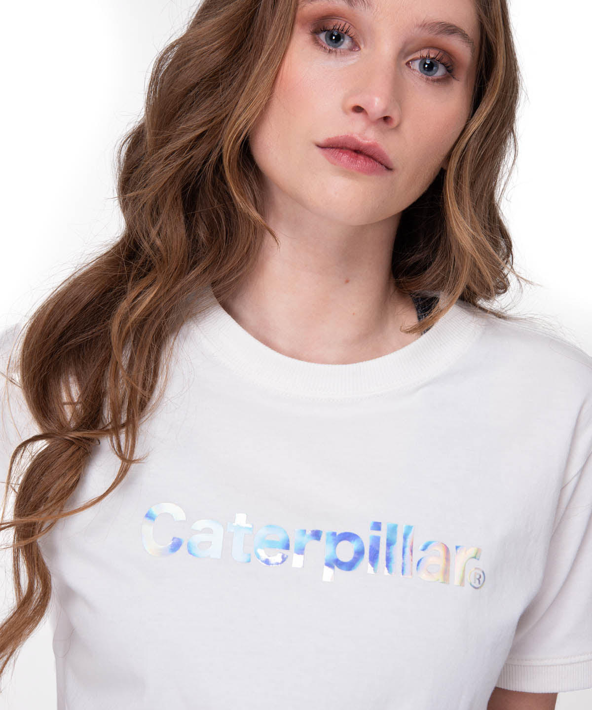 Polera Manga Corta Mujer Crop Metallic Graphi Blanco