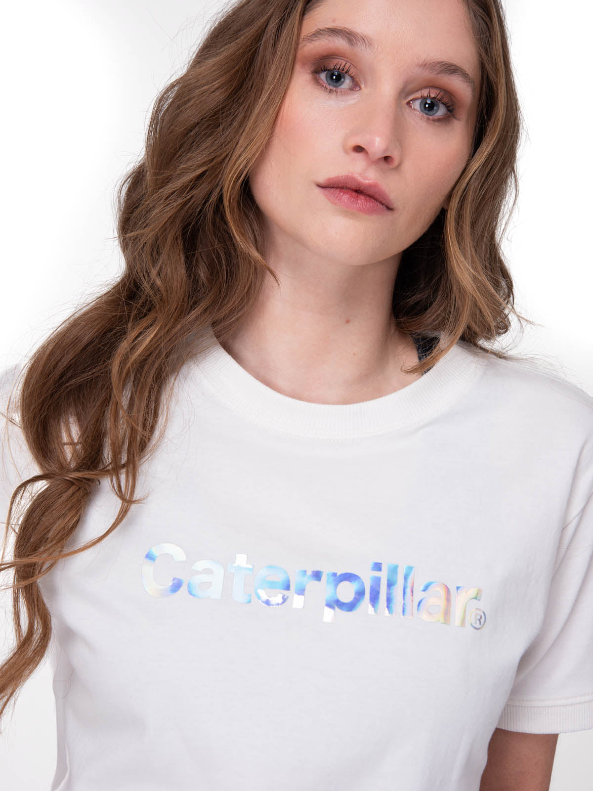 Polera Manga Corta Mujer Crop Metallic Graphi Blanco