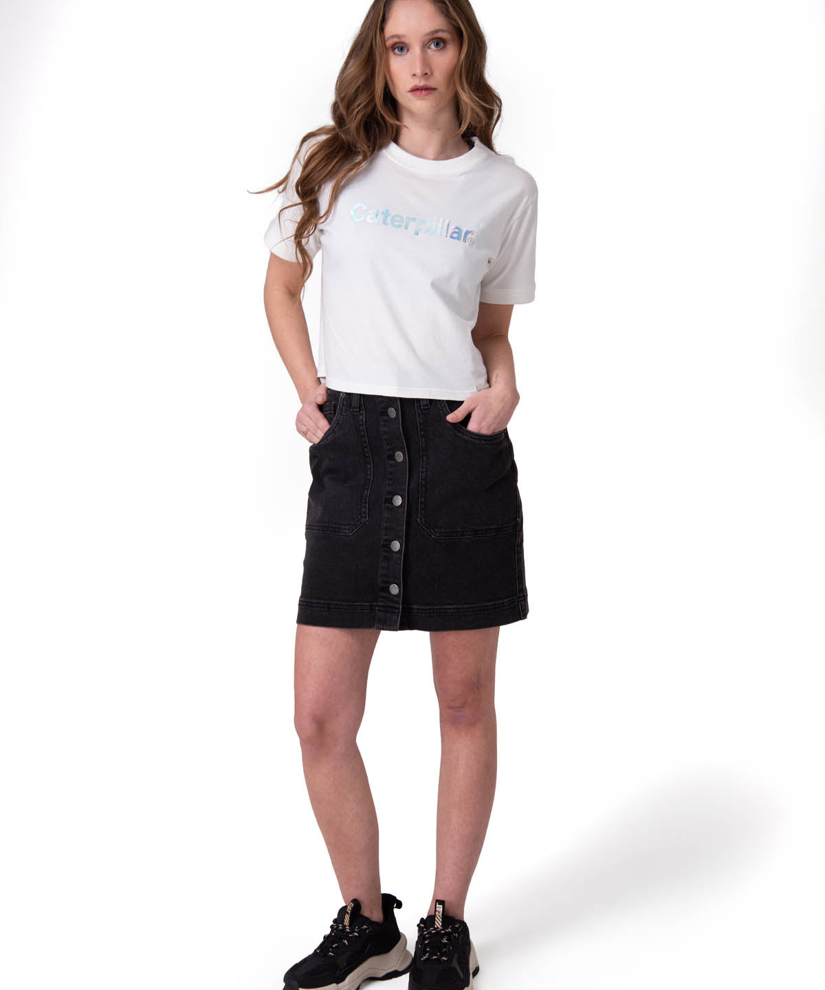 Polera Manga Corta Mujer Crop Metallic Graphi Blanco
