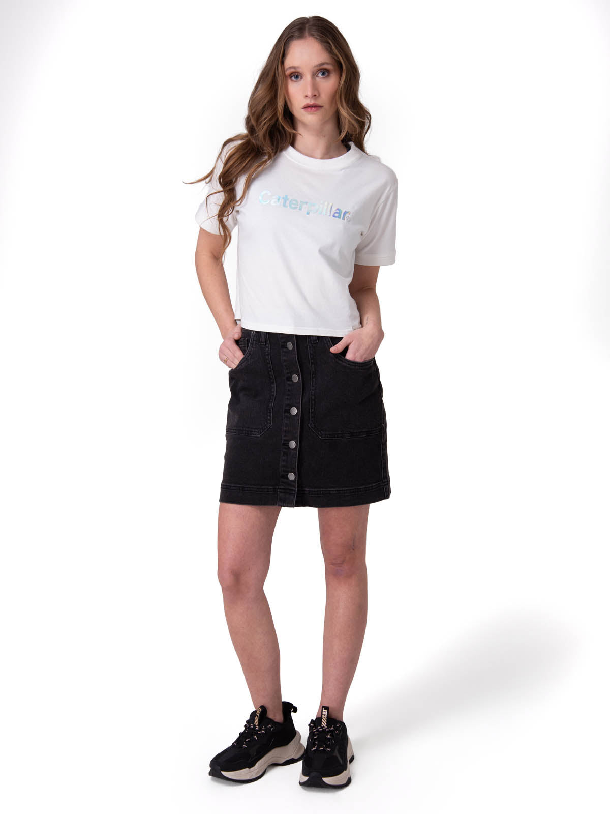 Polera Manga Corta Mujer Crop Metallic Graphi Blanco