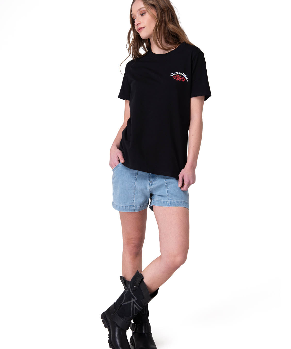 Polera Manga Corta Mujer Mini Floral Graphic Negro